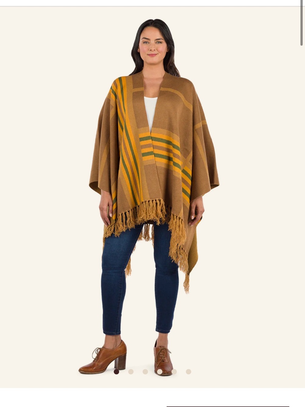 Patricia Nash Striped Fringed Shawl in Brown with Mustard & Olive Accents